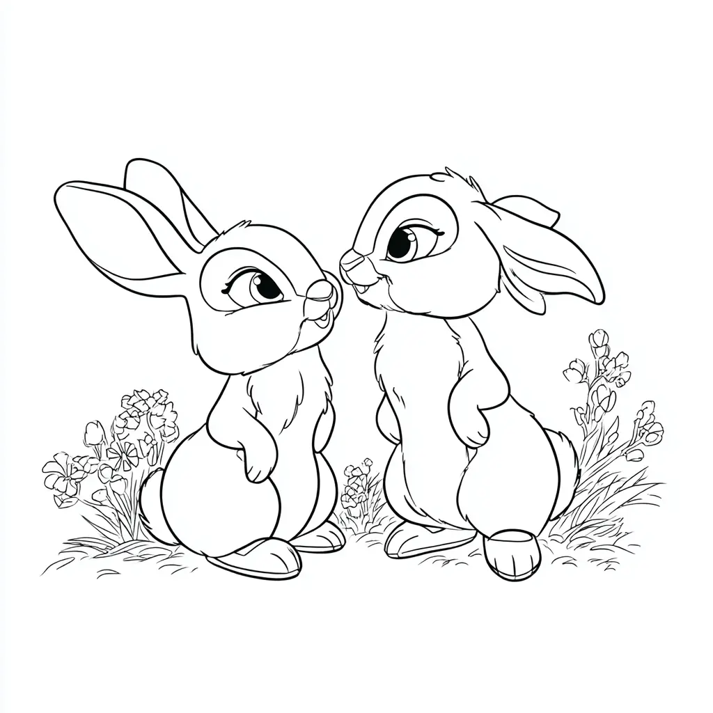 Dibujo de dos conejos en la hierba para colorear Dibujo de dos conejos en la hierba para colorear