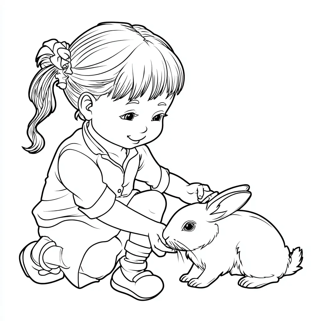 Dibujo de niña con un conejito para colorear Dibujo de niña con un conejito para colorear