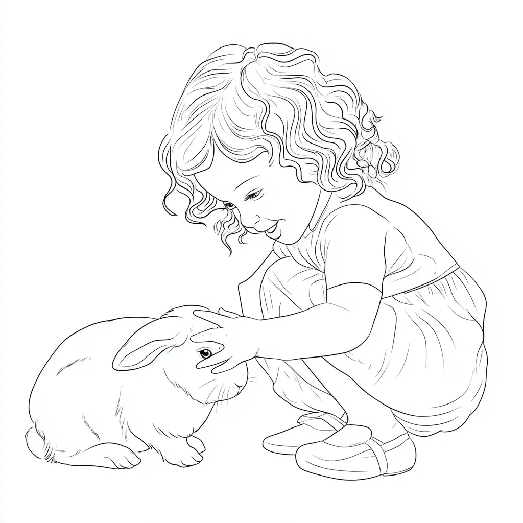 Dibujo de niña y conejito para colorear Dibujo de niña y conejito para colorear