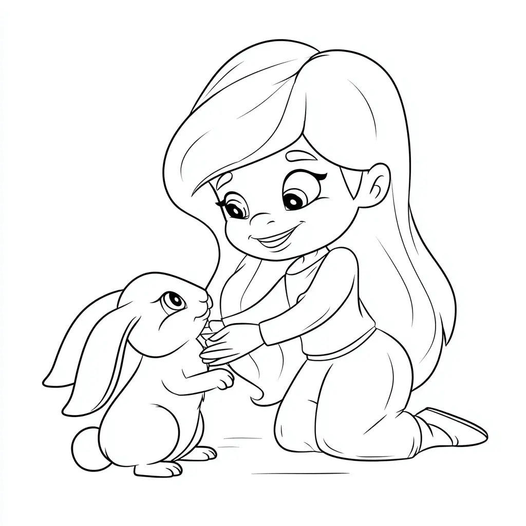 Dibujo de niña y conejito tierno para colorear Dibujo de niña y conejito tierno para colorear