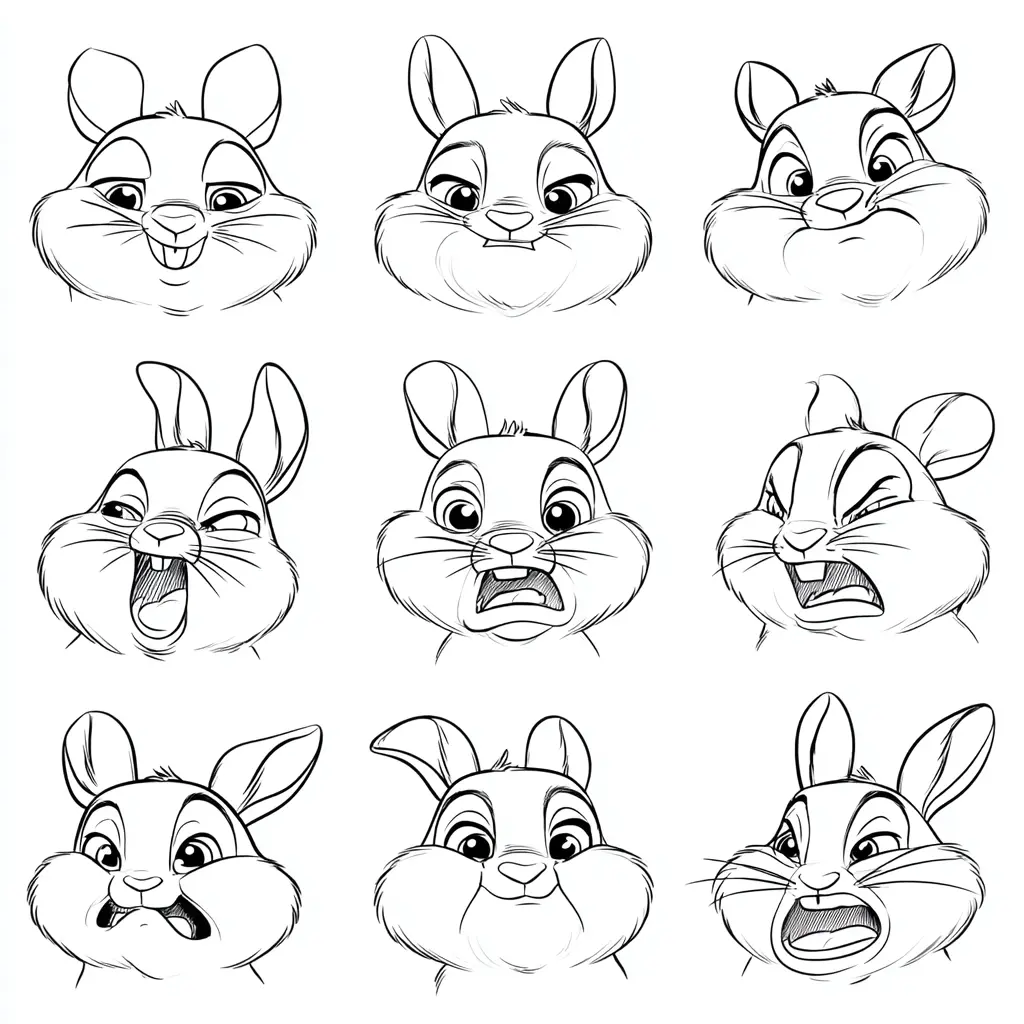 Dibujo de emociones de conejitos para colorear