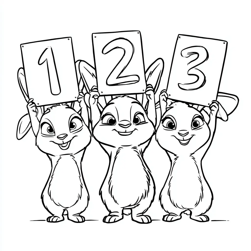 Dibujo de tres conejos con carteles para colorear