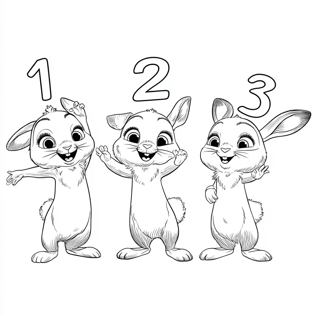 Dibujo de contando tres conejitos para colorear