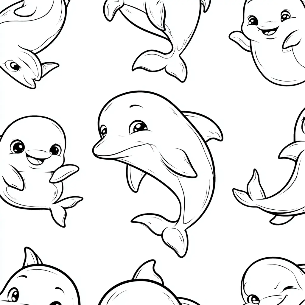 Dibujo de pequeños delfines kawaii para colorer