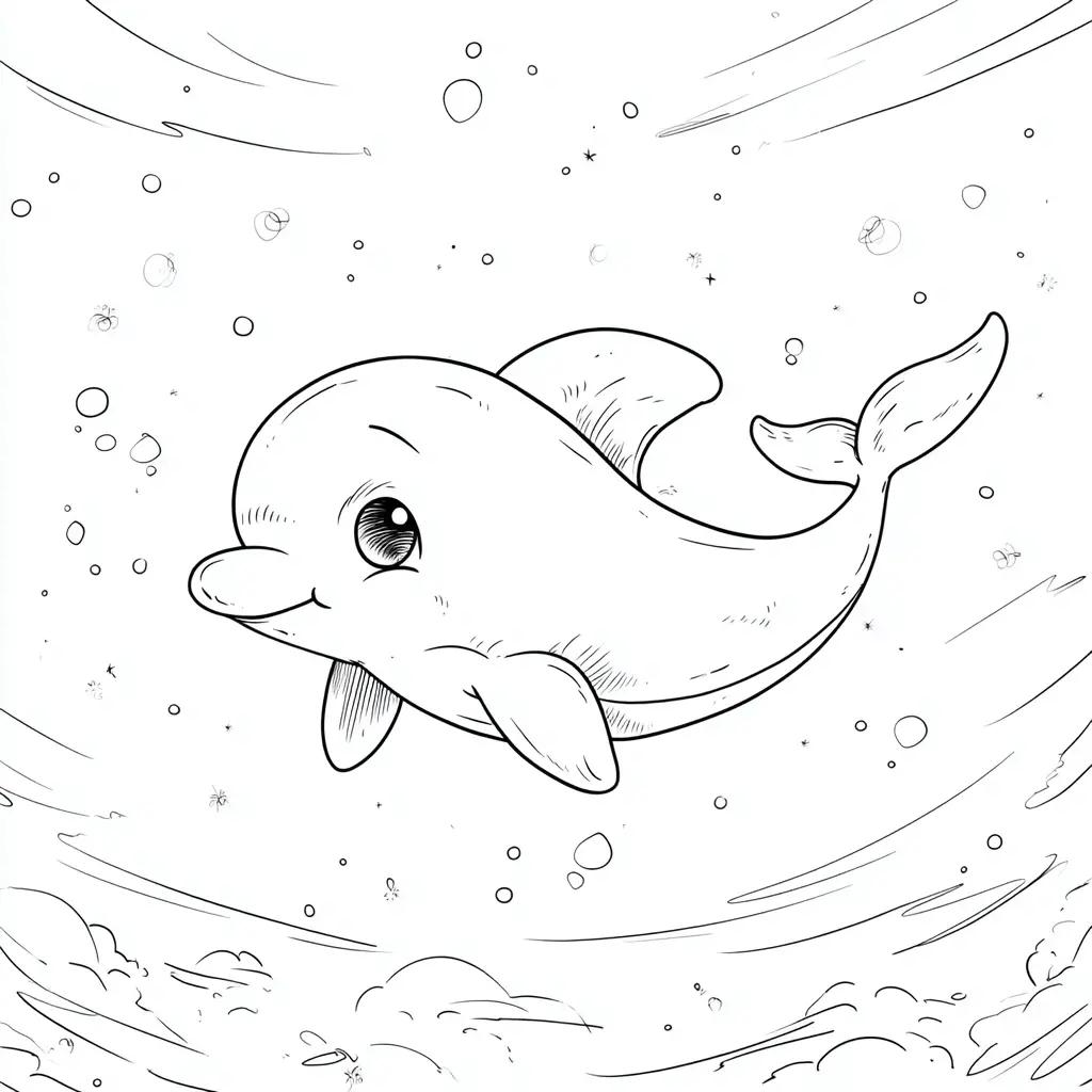 Dibujo de pequeño delfín en el mar para colorer