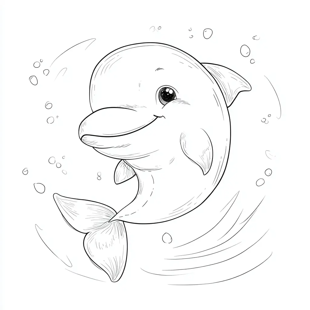 Dibujo de lindo delfín con burbujas para colorer