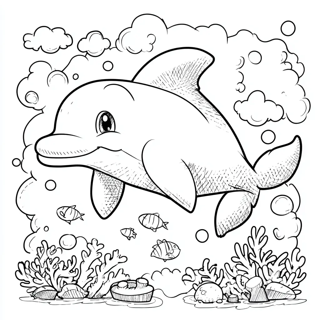 Dibujo de delfín de dibujos animados para colorear