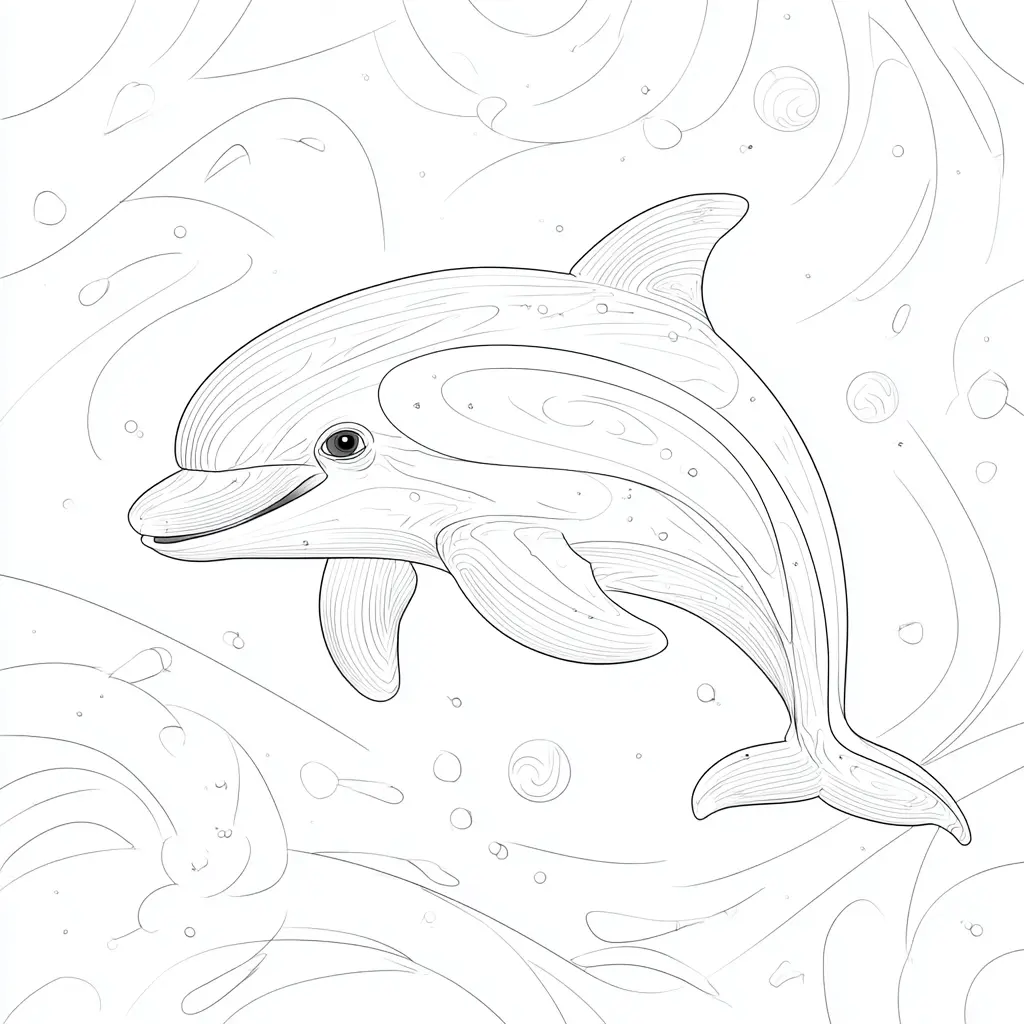 Dibujo de delfín artístico en el mar para colorear