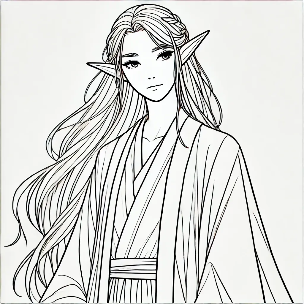 Dibujo de elfo de cabello largo para colorear Dibujo de elfo de cabello largo para colorear