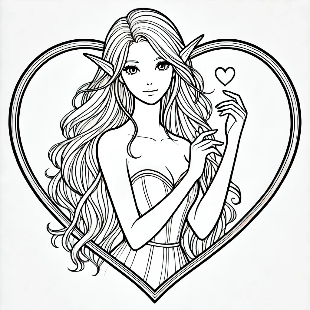 Dibujo de elfa del corazón para colorear Dibujo de elfa del corazón para colorear