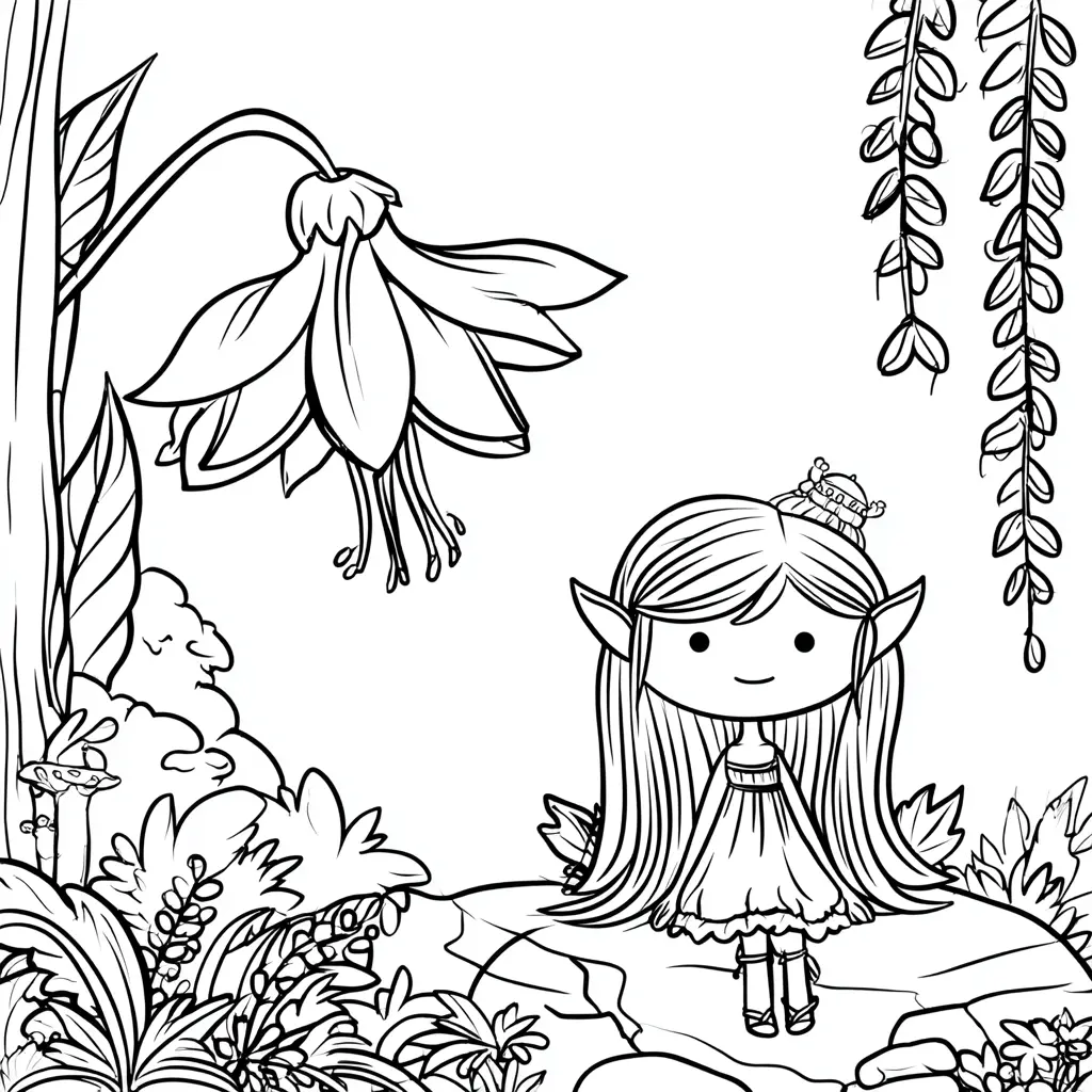 Dibujo de princesa elfa del bosque para colorear Dibujo de princesa elfa del bosque para colorear