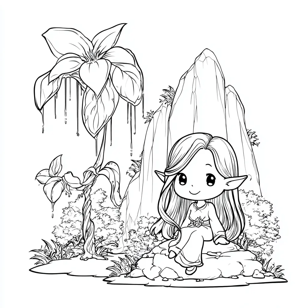 Dibujo de elfa del jardín mágico para colorear Dibujo de elfa del jardín mágico para colorear