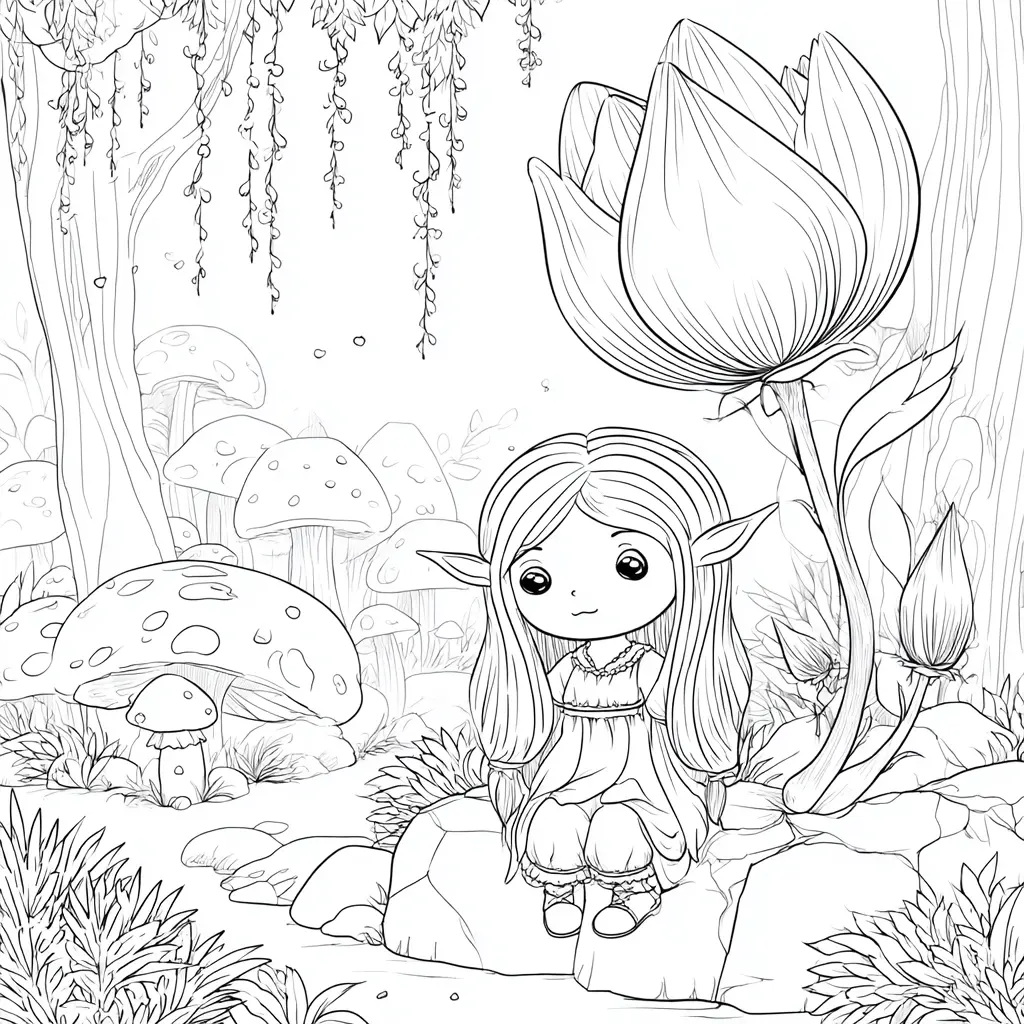 Dibujo de elfa del bosque encantado para colorear Dibujo de elfa del bosque encantado para colorear