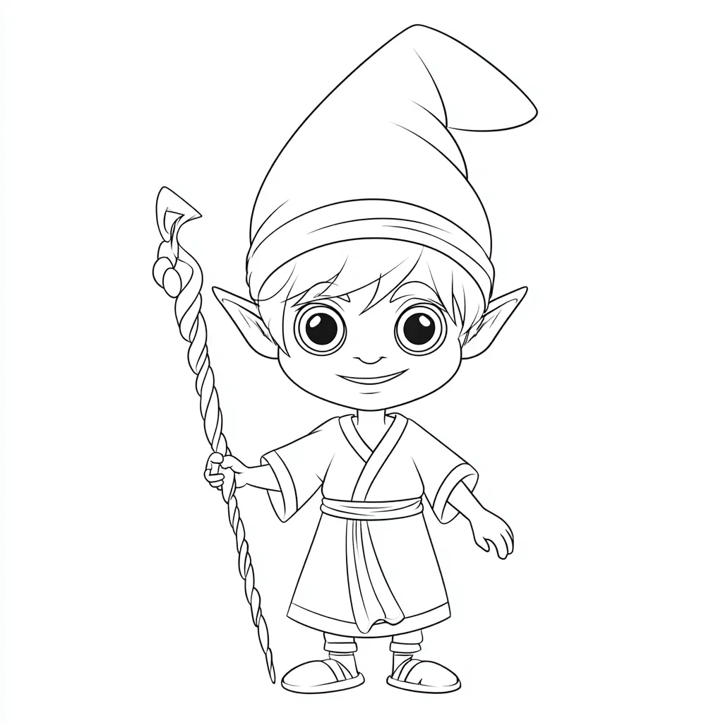 Dibujo de elfo con bastón trenzado para colorear Dibujo de elfo con bastón trenzado para colorear