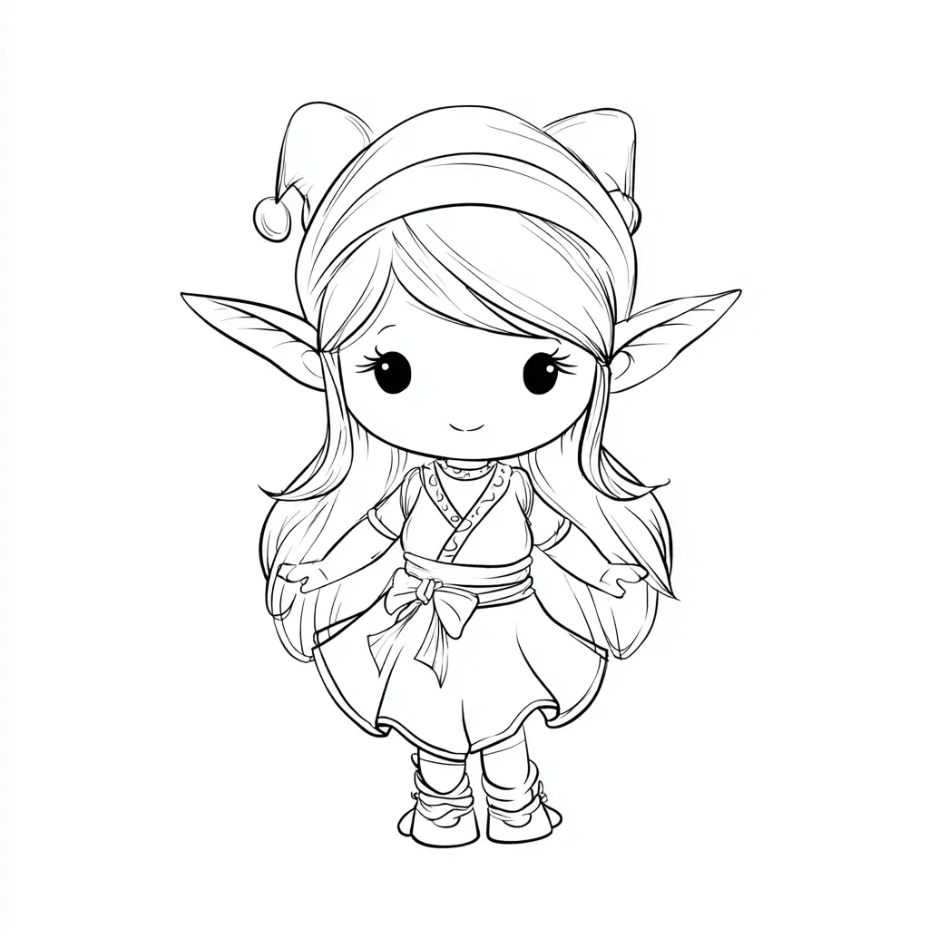 Dibujo de elfa kawaii para colorear Dibujo de elfa kawaii para colorear