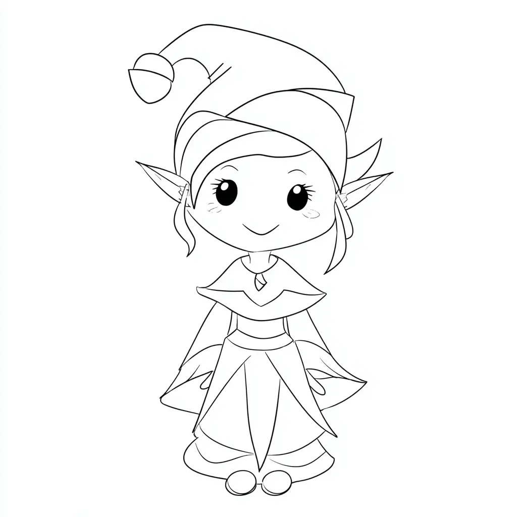 Dibujo de elfa con vestido largo para colorear Dibujo de elfa con vestido largo para colorear