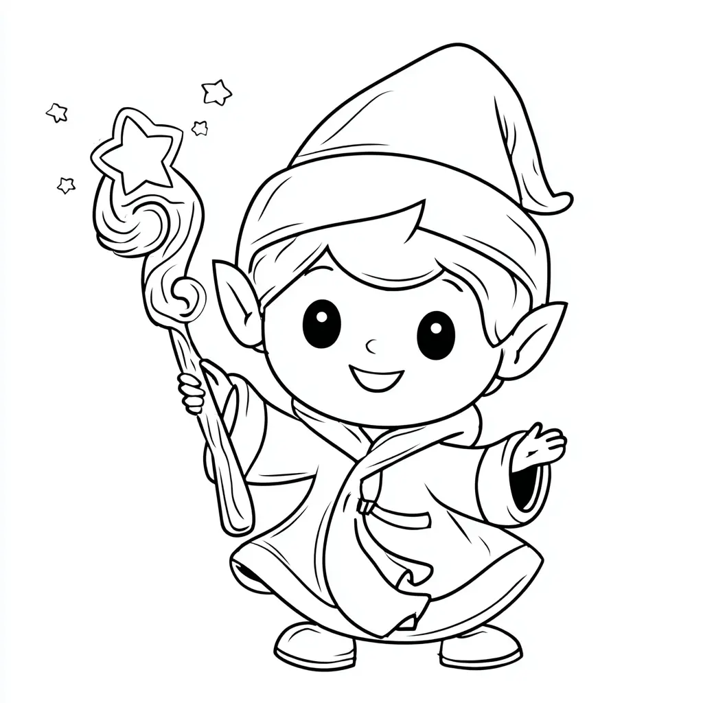 Dibujo de pequeño elfo mago para colorear Dibujo de pequeño elfo mago para colorear