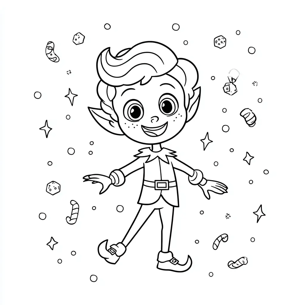 Dibujo de elfo fantástico navideño para colorear Dibujo de elfo fantástico navideño para colorear