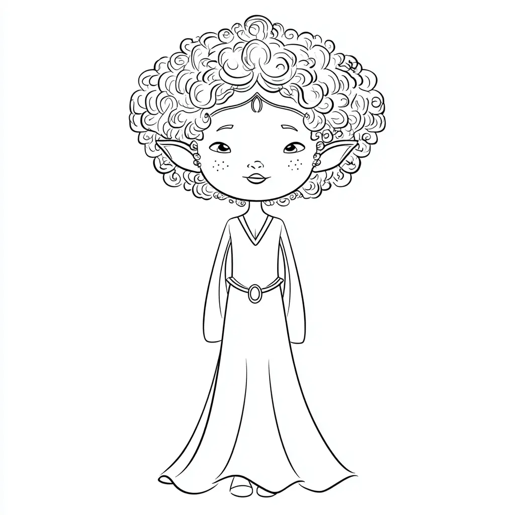 Dibujo de elfa de cabello rizado para colorear Dibujo de elfa de cabello rizado para colorear