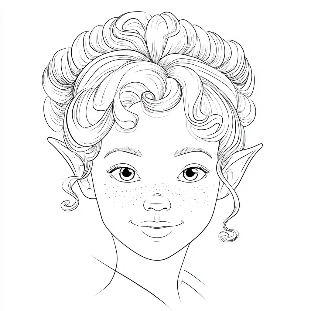 Dibujo de elfa de cabello ondulado para colorear Dibujo de elfa de cabello ondulado para colorear