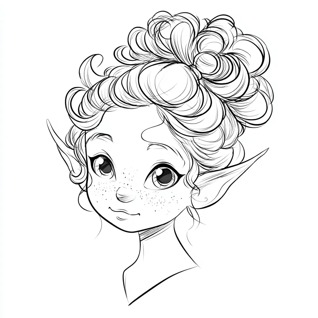 Dibujo de pequeña elfa de ojos grandes para colorear Dibujo de pequeña elfa de ojos grandes para colorear