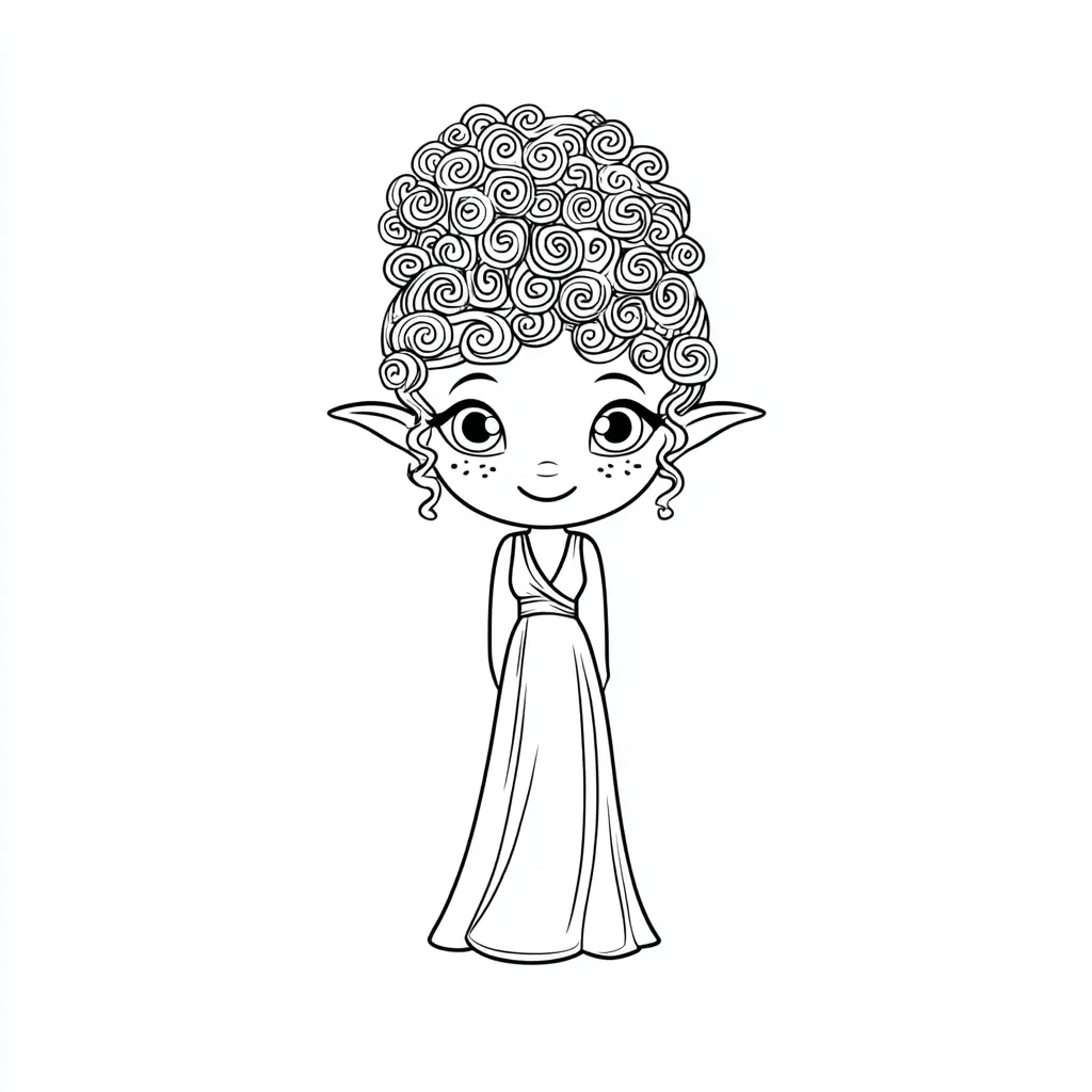 Dibujo de elfa kawaii con rizos para colorear Dibujo de elfa kawaii con rizos para colorear
