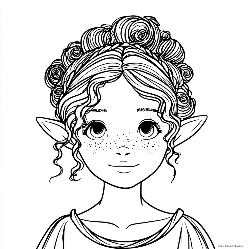 Dibujo de rostro de elfa joven para colorear Dibujo de rostro de elfa joven para colorear