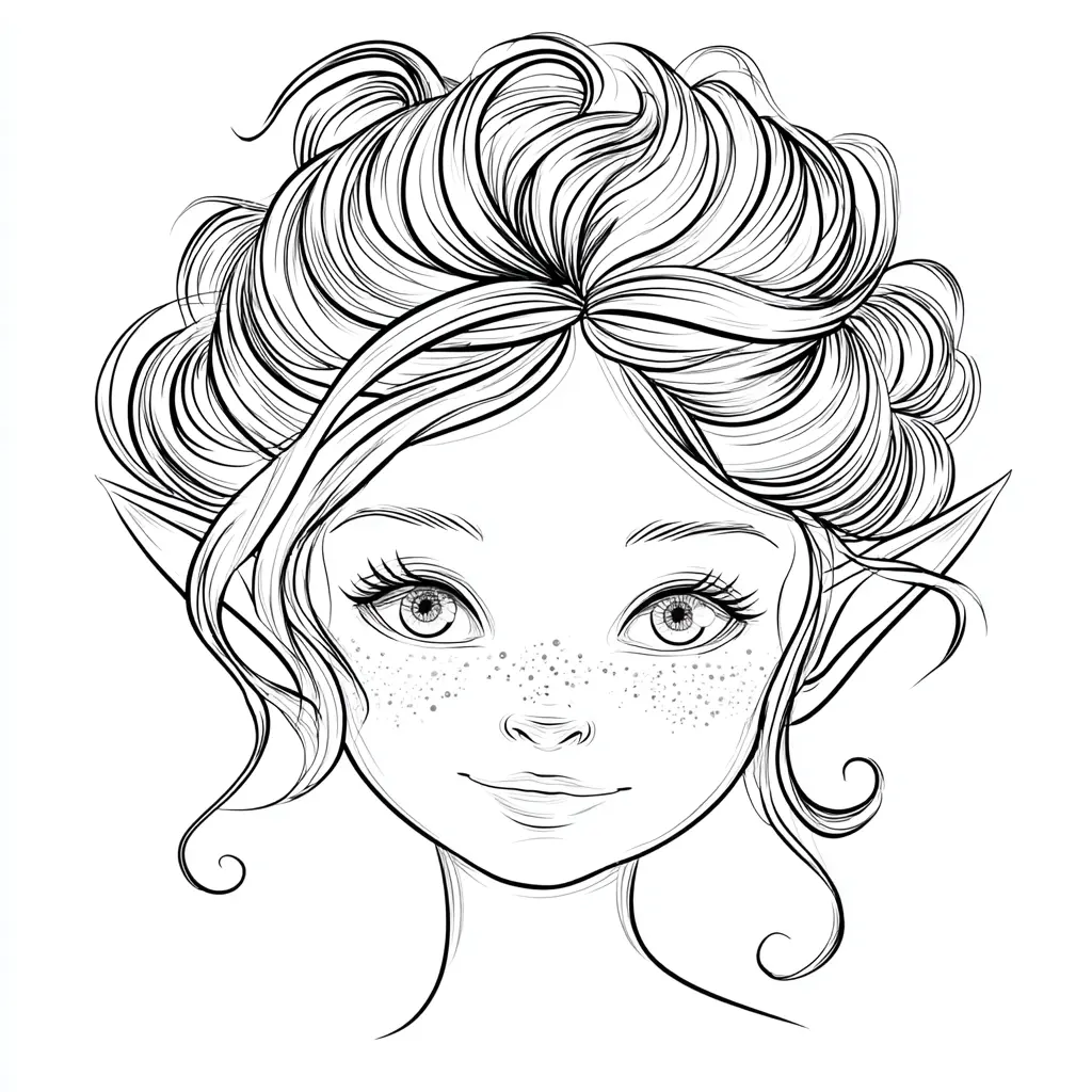 Dibujo de rostro de elfa a lápiz para colorear Dibujo de rostro de elfa a lápiz para colorear