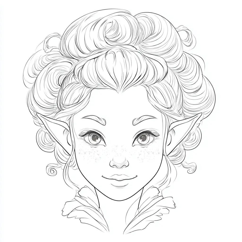 Dibujo de boceto rostro de elfa para colorear Dibujo de boceto rostro de elfa para colorear