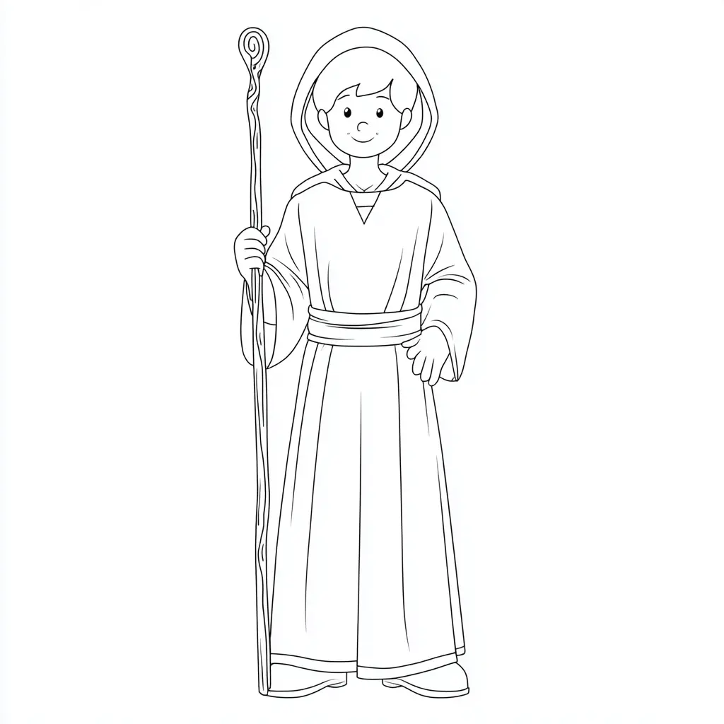 Dibujo de mago con túnica y bastón mágico para colorear Dibujo de mago con túnica y bastón mágico para colorear
