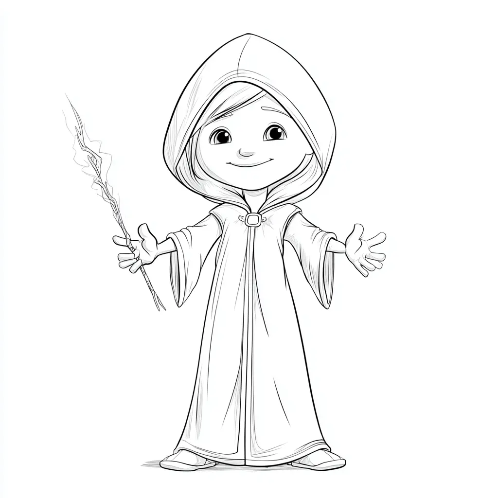 Dibujo de mago con varita mágica para colorear Dibujo de mago con varita mágica para colorear