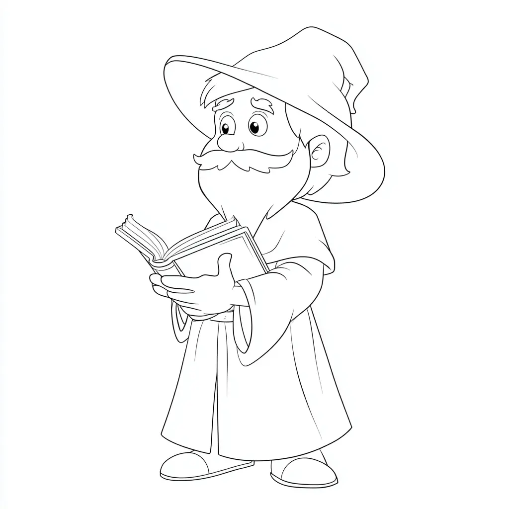 Dibujo de hechicero con libro para colorear Dibujo de hechicero con libro para colorear