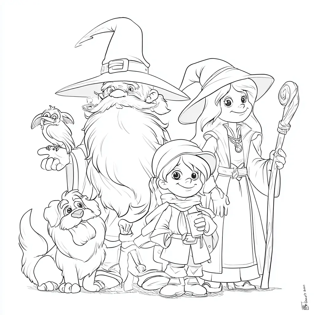 Dibujo de familia feliz de magos para colorear Dibujo de familia feliz de magos para colorear