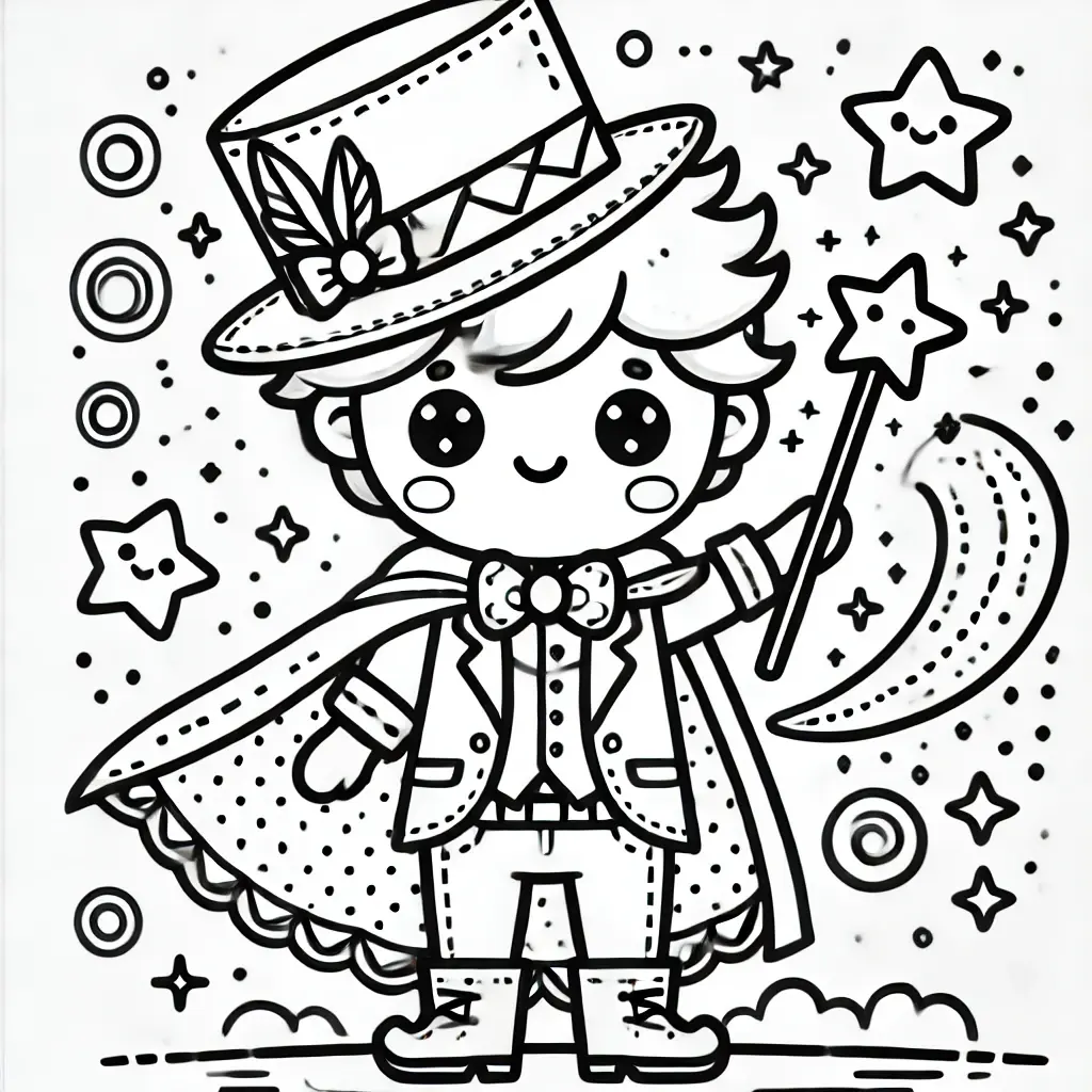 Dibujo de pequeño mago kawaii para colorear Dibujo de pequeño mago kawaii para colorear