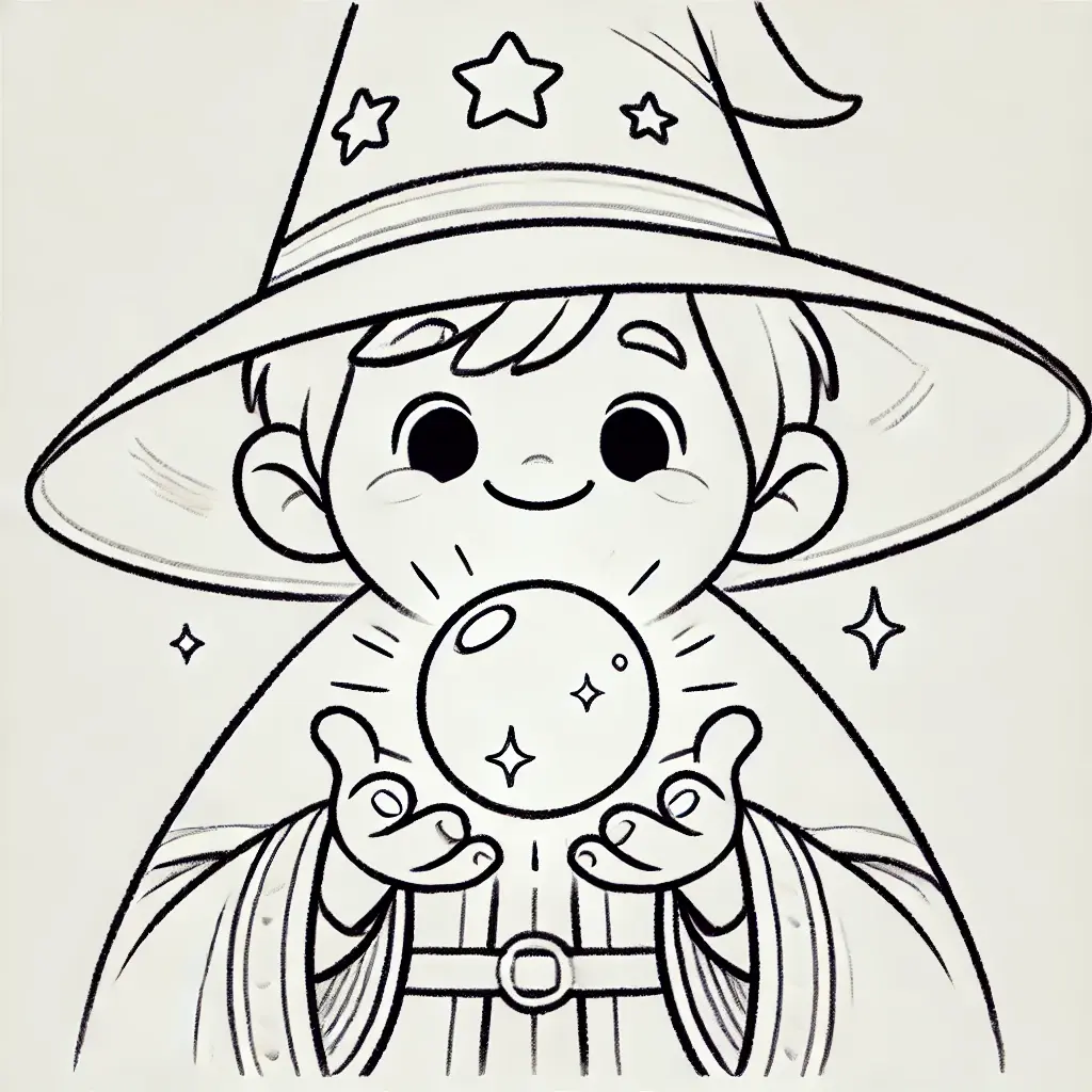 Dibujo de mago con bola mágica para colorear Dibujo de mago con bola mágica para colorear