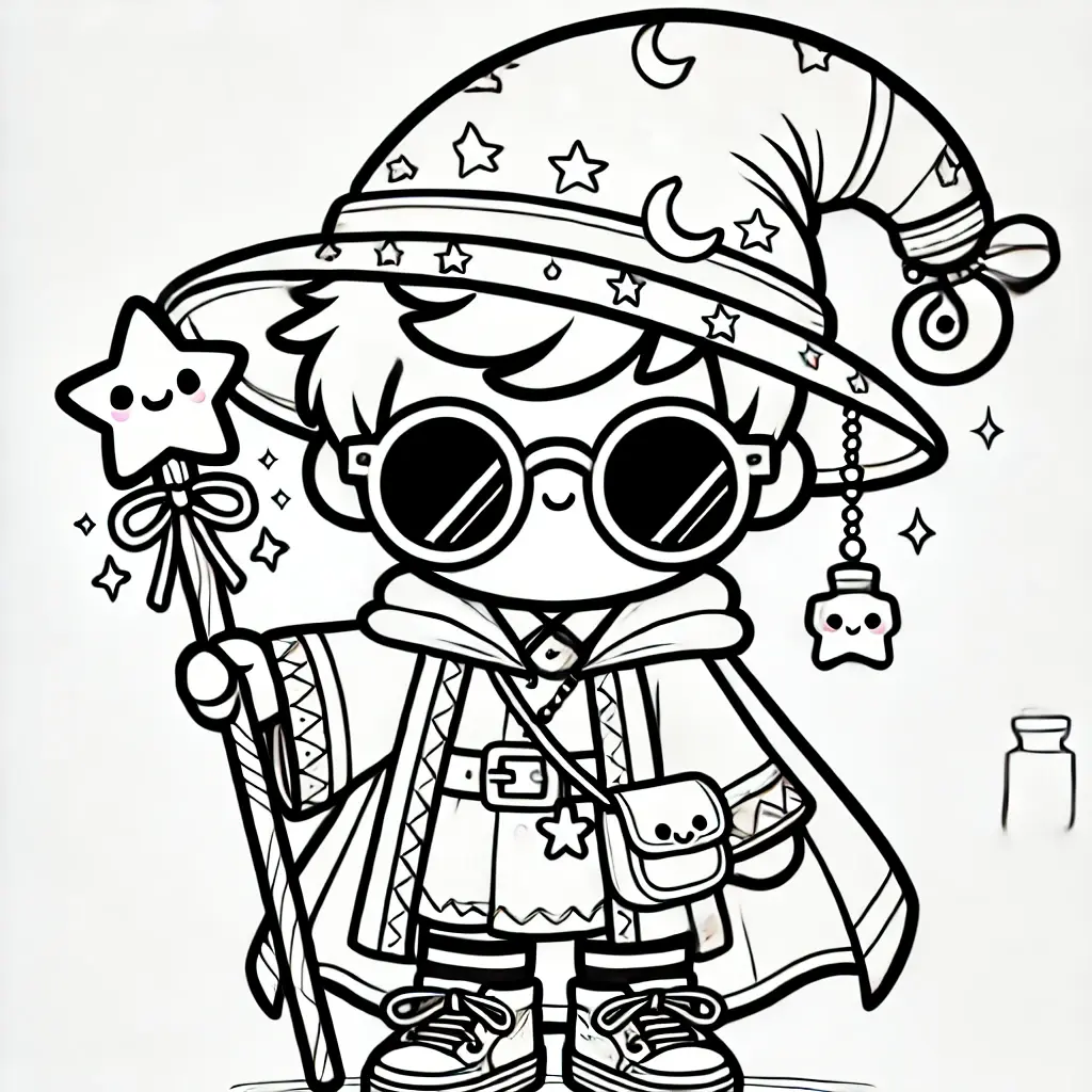 Dibujo de mago kawaii aventurero para colorear Dibujo de mago kawaii aventurero para colorear