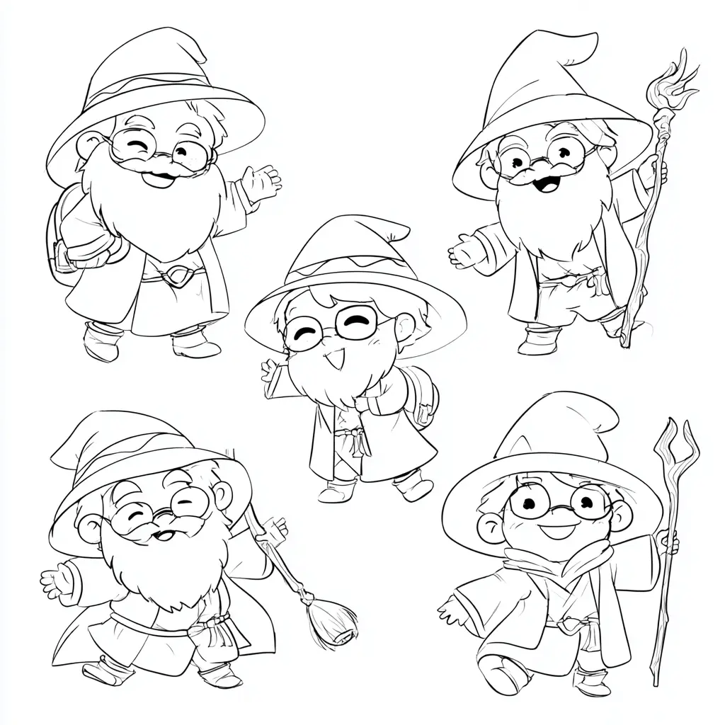 Dibujo de figuras graciosas de magos para colorear Dibujo de figuras graciosas de magos para colorear
