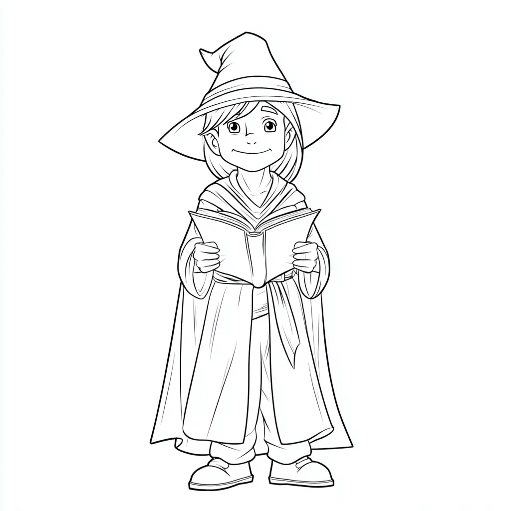 Dibujo de un mago y su grimorio para colorear Dibujo de un mago y su grimorio para colorear