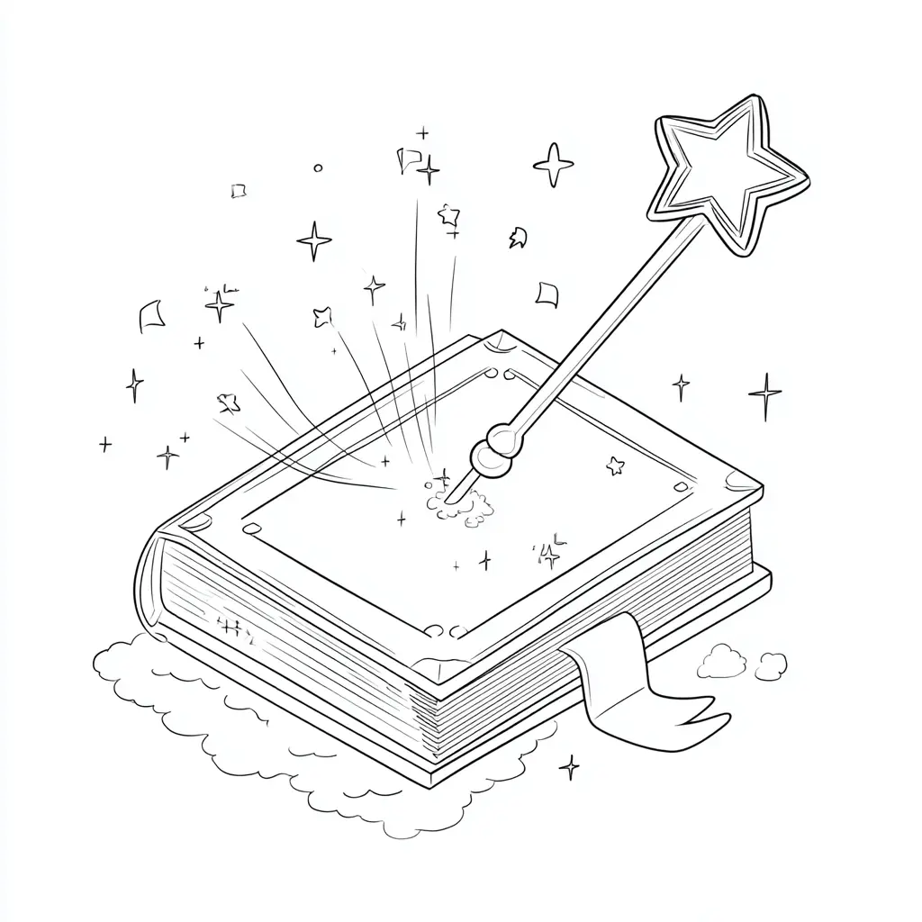 Dibujo de libro y varita mágicos para colorear Dibujo de libro y varita mágicos para colorear