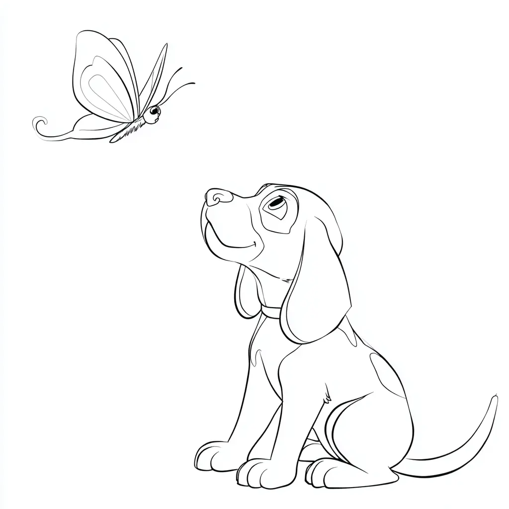 Dibujo de beagle y mariposa para colorear Dibujo de beagle y mariposa para colorear