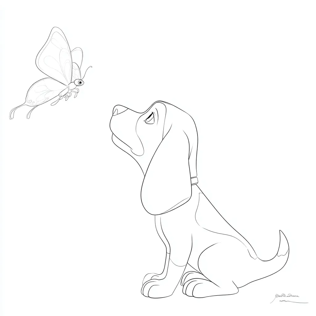Dibujo de beagle fascinado con mariposa para colorear Dibujo de beagle fascinado con mariposa para colorear
