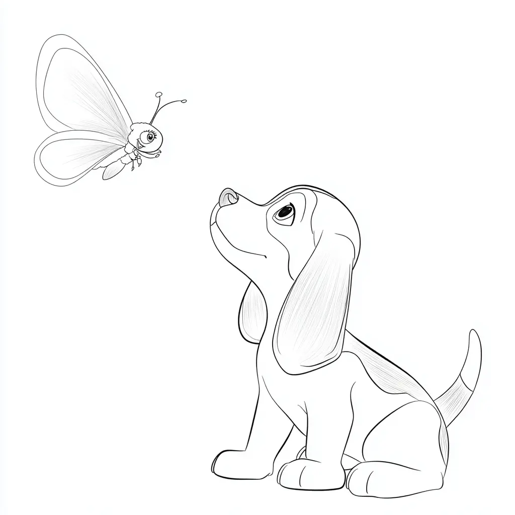 Dibujo de cachorro beagle y mariposa para colorear Dibujo de cachorro beagle y mariposa para colorear