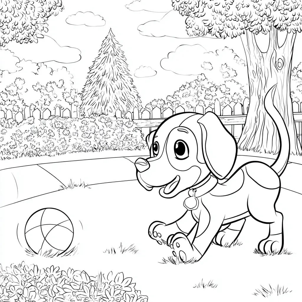 Dibujo de beagle jugando en el jardín para colorear Dibujo de beagle jugando en el jardín para colorear
