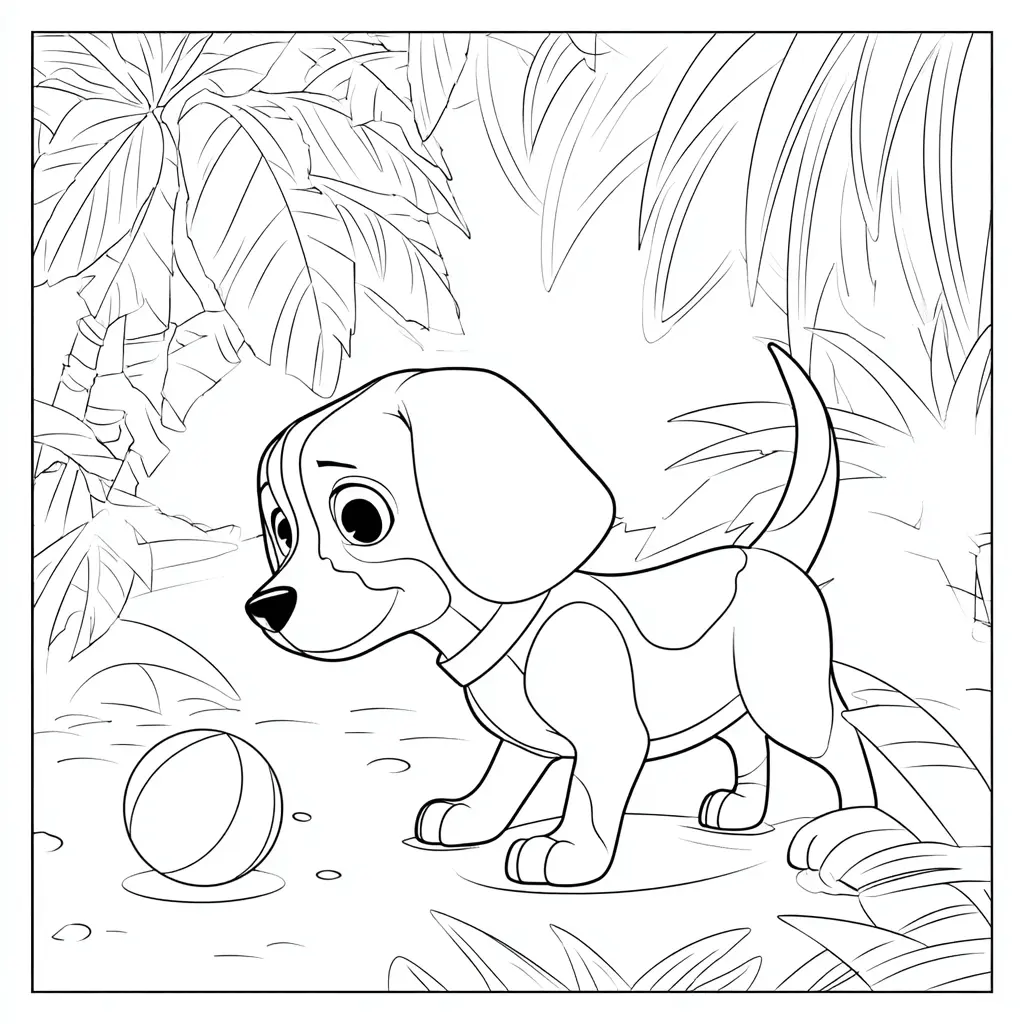 Dibujo de viñeta de beagle y la pelota para colorear Dibujo de viñeta de beagle y la pelota para colorear