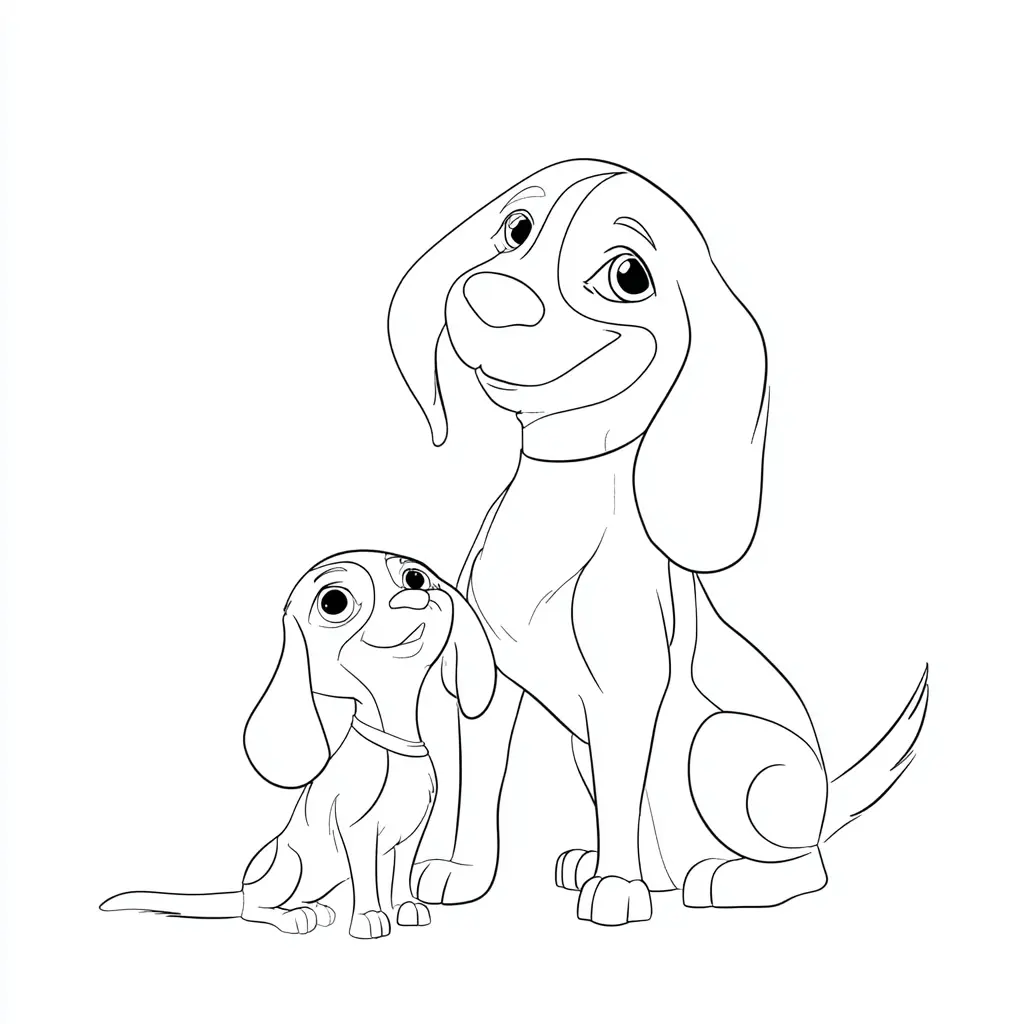 Dibujo de mamá beagle y su cachorro para colorear Dibujo de mamá beagle y su cachorro para colorear