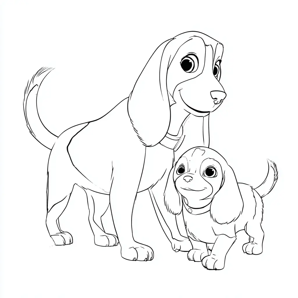 Dibujo de mamá y cachorro beagle cartoon para colorear Dibujo de mamá y cachorro beagle cartoon para colorear