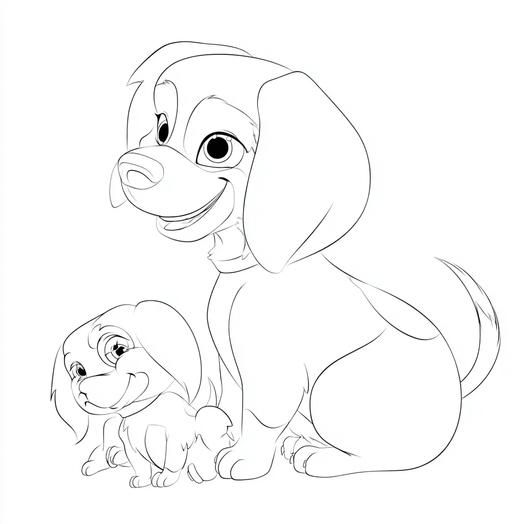 Dibujo de cachorro beagle y mamá para colorear Dibujo de cachorro beagle y mamá para colorear