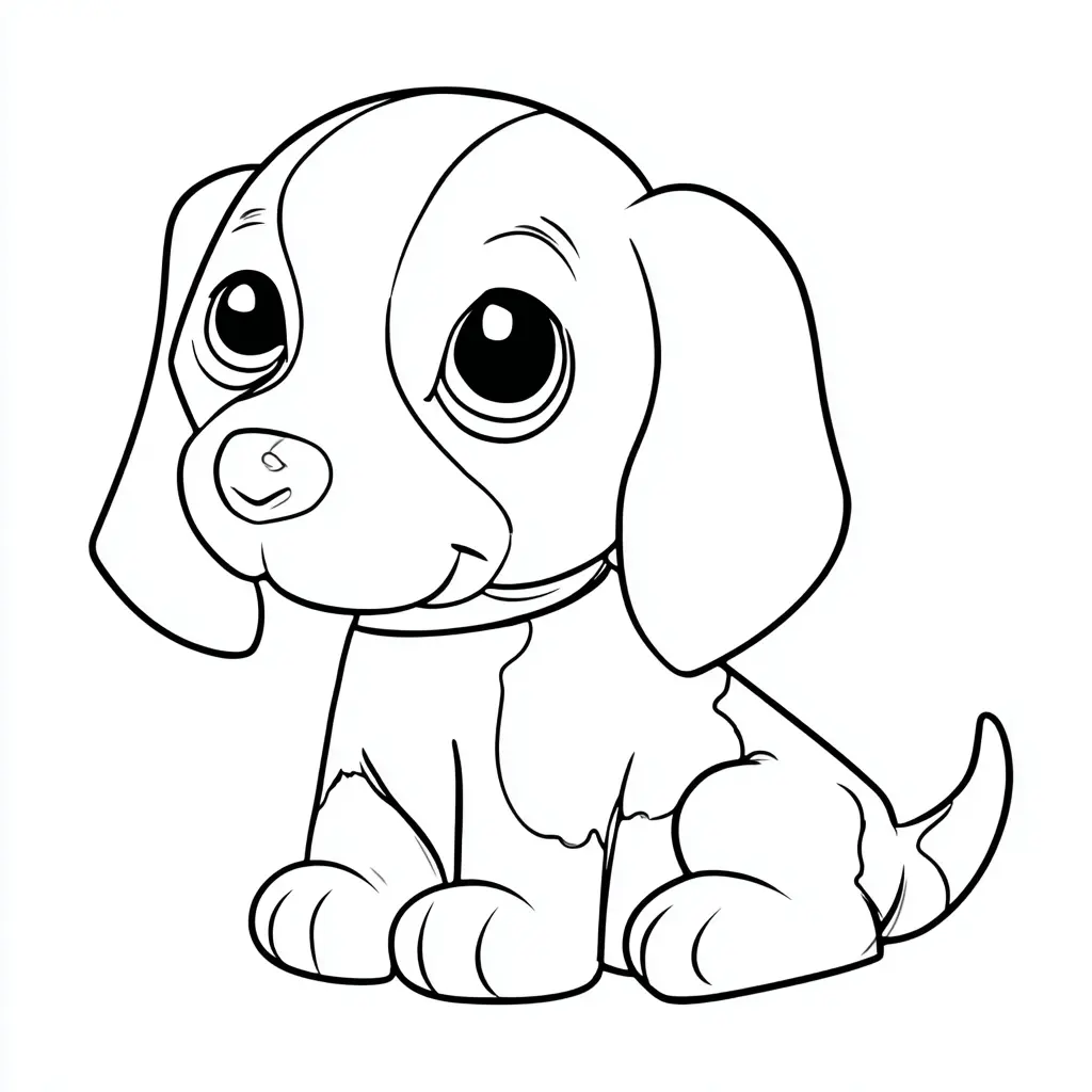 Dibujo de beagle kawaii de ojos grandes para colorear Dibujo de beagle kawaii de ojos grandes para colorear