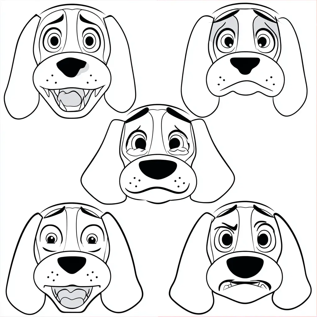 Dibujo de caras expresivas de beagle para colorear Dibujo de caras expresivas de beagle para colorear
