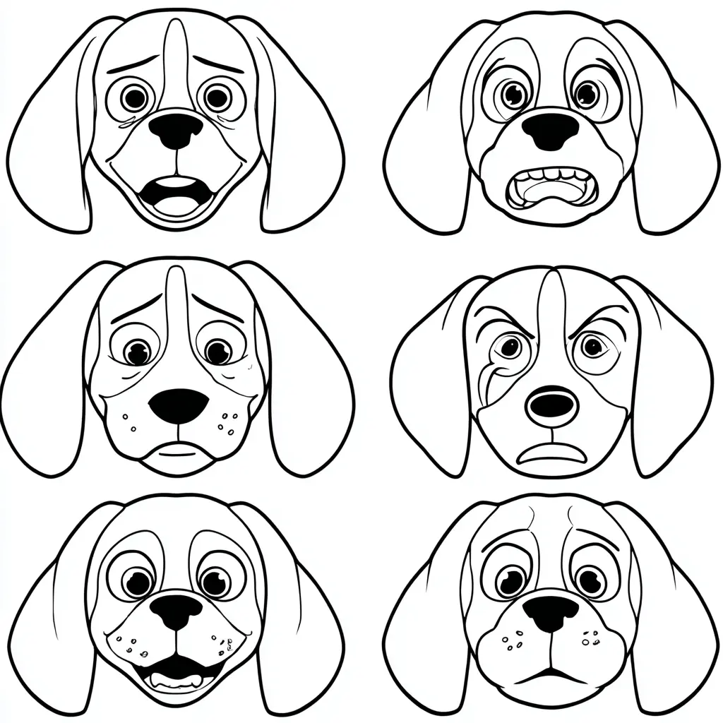Dibujo de caras con emociones de beagle para colorear Dibujo de caras con emociones de beagle para colorear